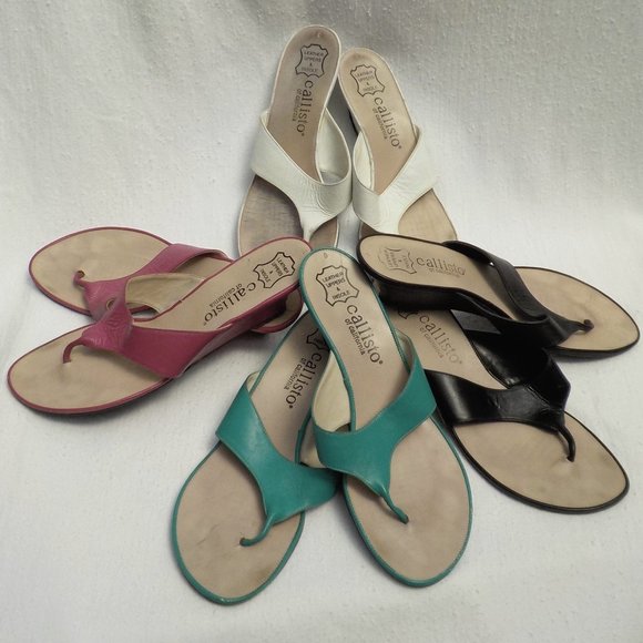 Lot of 4 Pair Vintage Callisto Leather Slip-on Wedge Sandals SZ 8 - Picture 2 of 14